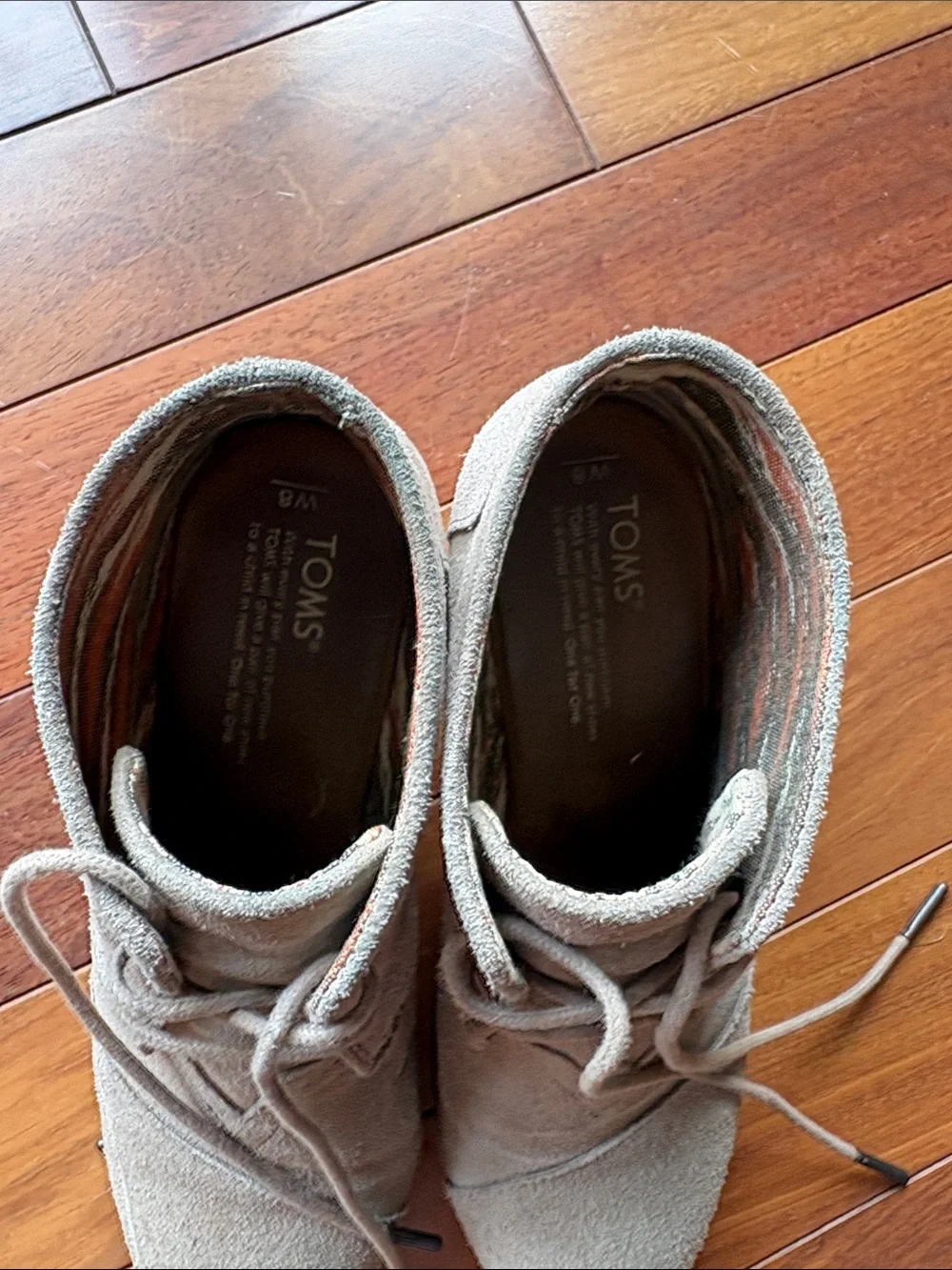 Toms Taupe Suede Lace-Up Wedge Booties